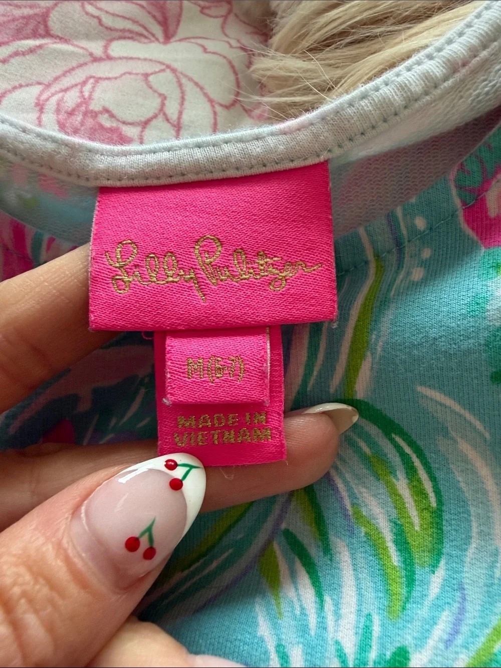 Lilly Pulitzer Pink & Aqua Floral Tag Detail Top